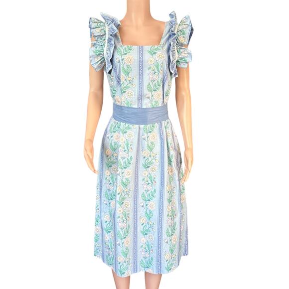 Vintage Blair Woolverton Floral Fit & Flare Midi Dress Statement Shoulder Large - Picture 2 of 11